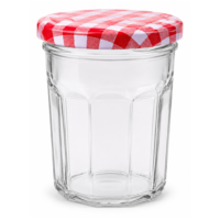Krukka 280 ml rautt/hvítt lok